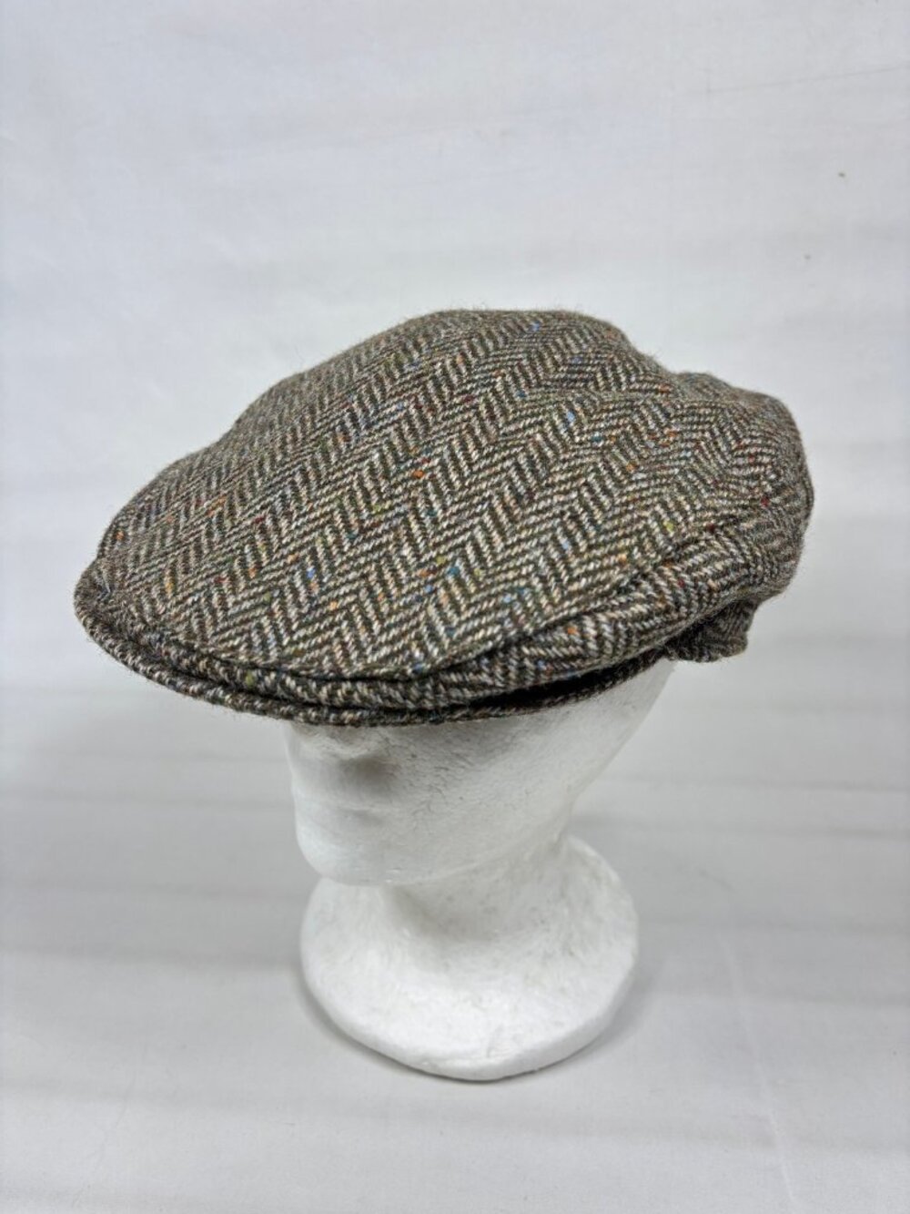 Harrison Hillhouse Flat Cap Made in Ireland Irish Wool Tweed XL 7 5/8 Brown Grey